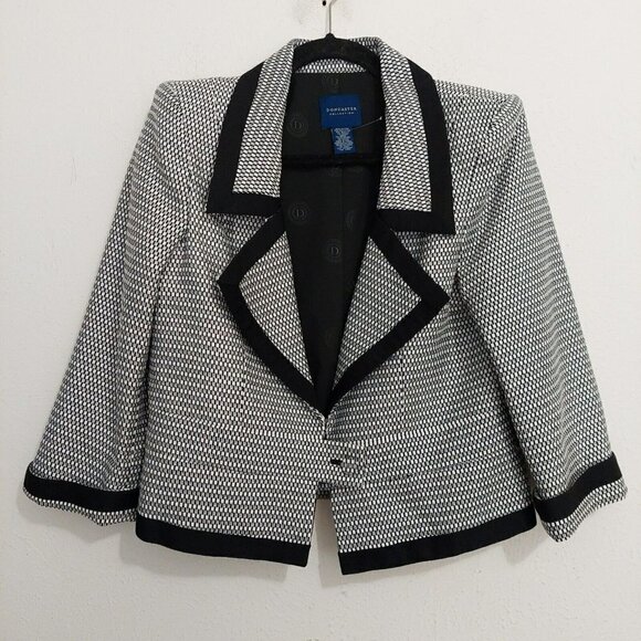 Doncaster Collection Notch Blazer Coat Size 6 White Silver Black Trim Button Up - Picture 1 of 10